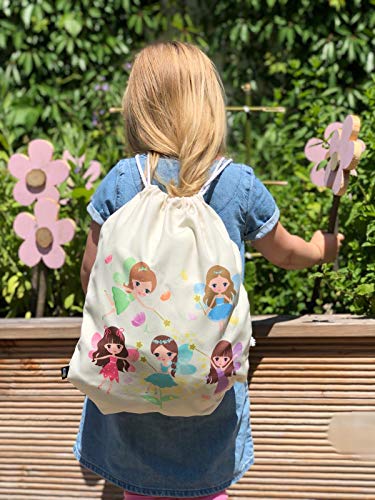 HECKBO Mochila niñas con dibujo de hada - impresa (por ambas caras) con dibujos de hadas mágicas - 40x32 cm se puede lavar a máquina - apta para hacer deporte, para el colegio, el tiempo libre