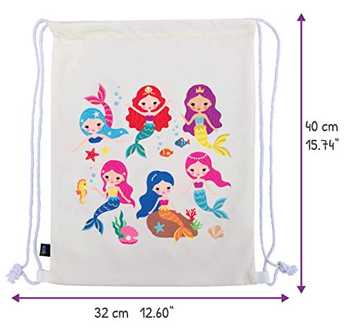 HECKBO Mochila niñas con Dibujo de Sirena - Impresa por ambas Caras con Dibujos Coloridos de Sirenas - 40x32 cm - se Puede Lavar a máquina - Apta para Hacer Deporte, para el Colegio (Beige)