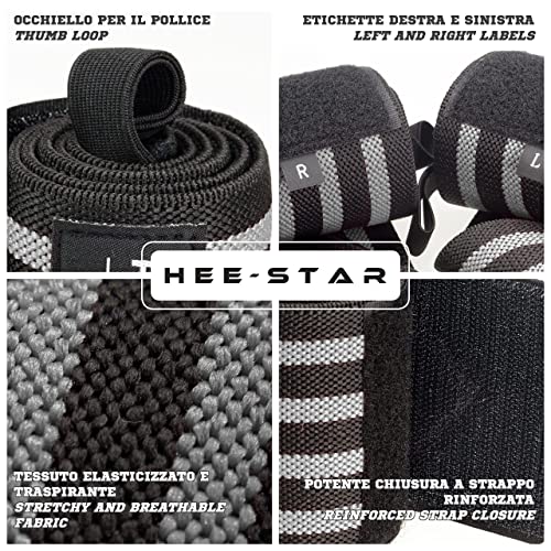 Hee-Star Muñequeras Gym - Muñequeras Deportivas para Levantamiento Peso - Crossfit - Calisthenia - Powerlifting - Musculacion - Wrist Wraps - Muñequeras Gimnasio para Hombres y Mujeres (Gris)