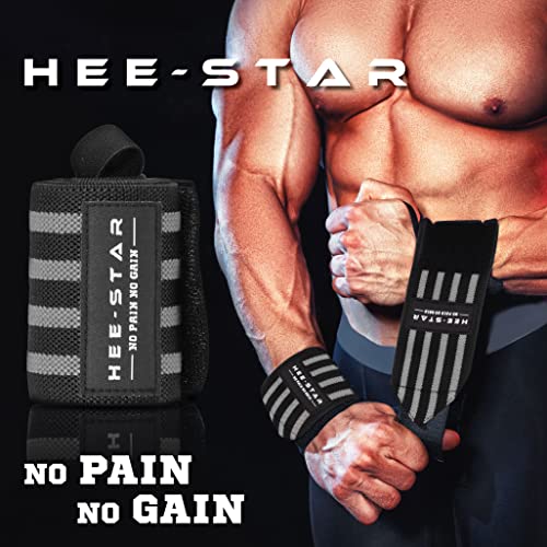 Hee-Star Muñequeras Gym - Muñequeras Deportivas para Levantamiento Peso - Crossfit - Calisthenia - Powerlifting - Musculacion - Wrist Wraps - Muñequeras Gimnasio para Hombres y Mujeres (Gris)