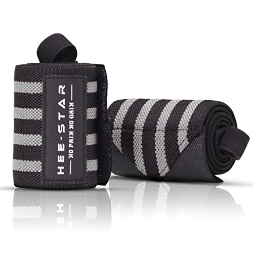 Hee-Star Muñequeras Gym - Muñequeras Deportivas para Levantamiento Peso - Crossfit - Calisthenia - Powerlifting - Musculacion - Wrist Wraps - Muñequeras Gimnasio para Hombres y Mujeres (Gris)