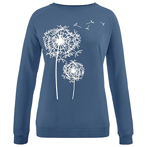 heekpek Camiseta Manga Larga Mujer Sudadera Mujer Impresión de Diente de León Cuello Redondo Casual Camisa Top Blusas Pullover Hoodie para Primavera Otoño y Invierno