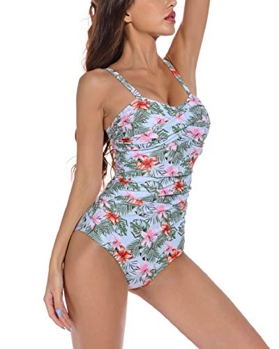 heekpek Traje de Baño Una Pieza para Mujer Bañadores Mujer Reductores Cuello en V Pliegues Bañador Bikini Retro