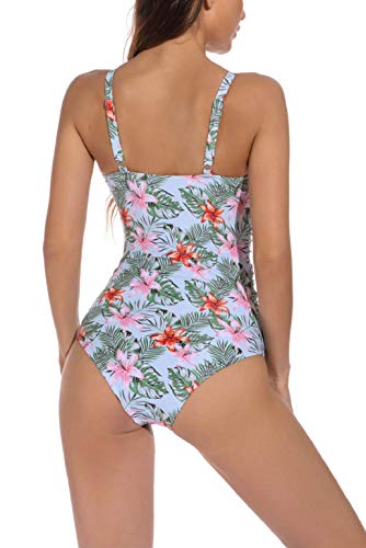 heekpek Traje de Baño Una Pieza para Mujer Bañadores Mujer Reductores Cuello en V Pliegues Bañador Bikini Retro