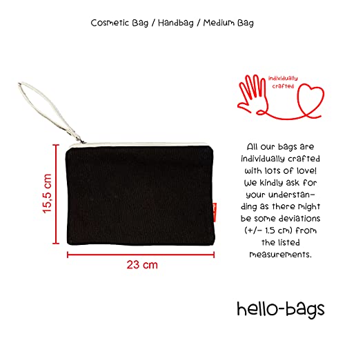 Hello-Bags. Bolso Neceser/Cartera de Mano. Algodón 100%. Modelo LACURVA. Negro. con Cremallera y Forro Interior. 23 * 15,5 cm. Incluye Bonito sobre Kraft de Regalo.