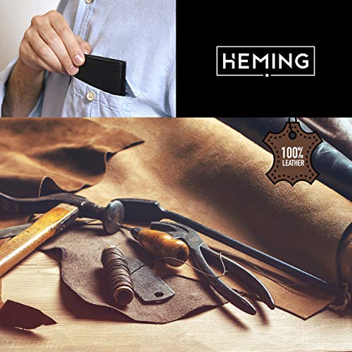 HEMING Cartera para Hombre Negra, Cartera Tarjetero Hombre, Billetera Hombre Pequeña, Cartera Hombre Piel, Carteras Hombre Pequeña, Carteras Hombre Cuero, Tarjetero Hombre Negro