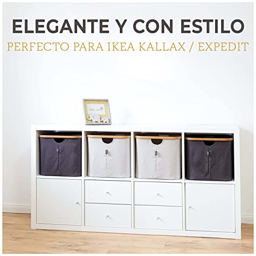 HENNEZ Cesto ropa plegable beige 40 l para la estantería ikea kallax - Cajas almacenaje plegables - Cestas organizadoras almacenaje - Cesta ropa limpia plegable - Cesto de tela Cesta colada plegable