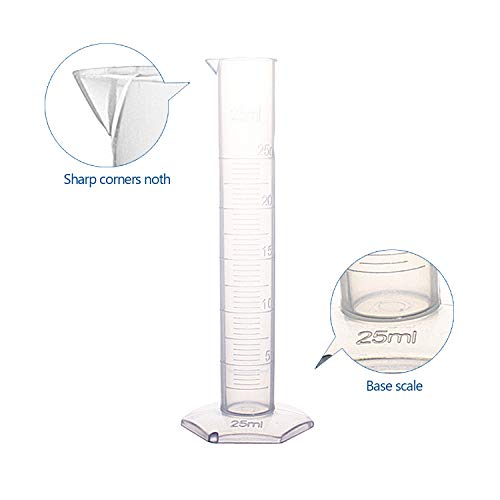 Hentek 4 Piezas Cilindro Graduado de Plástico 10 ml 25 ml 50 ml 100 ml, Plástico Probeta Graduada con Cepillos de Limpieza y Barra de Agitación de Vidrio