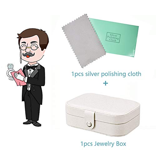 HEPAZ Caja Joyero Pequeña,PU Cuero Joyero de Viaje Cajas,ewelry Organizer para Anillos Aretes Pendientes Pulseras y Collares, Incluye un paño de Pulido Plateado(Blanco)