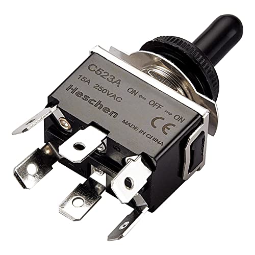 Heschen interruptor de palanca de metal DPDT mantenido ON/OFF/ON 3 posición 15A 250VAC 6 terminal de pestañas CE con tapa impermeable