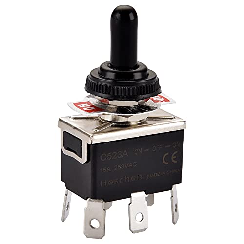 Heschen interruptor de palanca de metal DPDT mantenido ON/OFF/ON 3 posición 15A 250VAC 6 terminal de pestañas CE con tapa impermeable