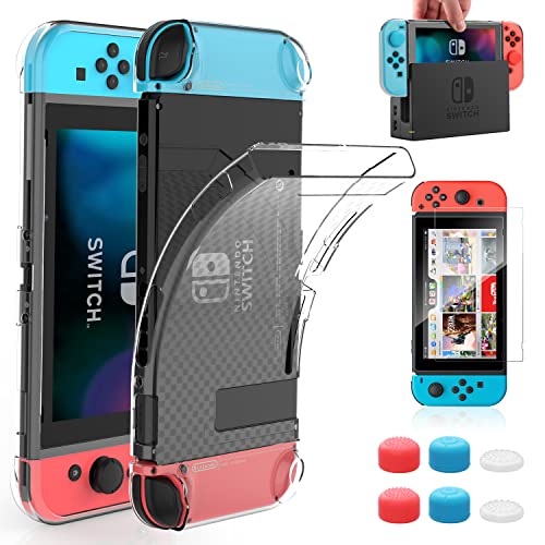 HEYSTOP Carcasa Compatible con Nintendo Switch, Funda Nintendo Switch con Protector de Pantalla para Nintendo Switch Console y Grip 6 Agarres para el Pulgar