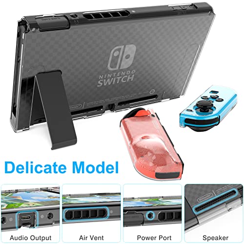 HEYSTOP Carcasa Compatible con Nintendo Switch, Funda Nintendo Switch con Protector de Pantalla para Nintendo Switch Console y Grip con 6 Agarres para el Pulgar, Nueva Versión