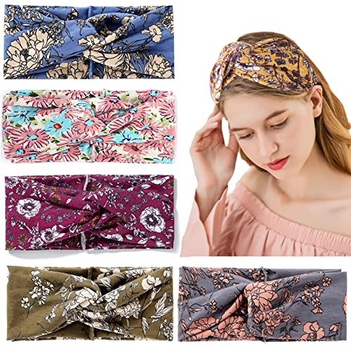 Hideya - 6 diademas bohemias para mujeres, trenzadas, elásticas, florales, turbantes, adornos para el pelo para hacer yoga