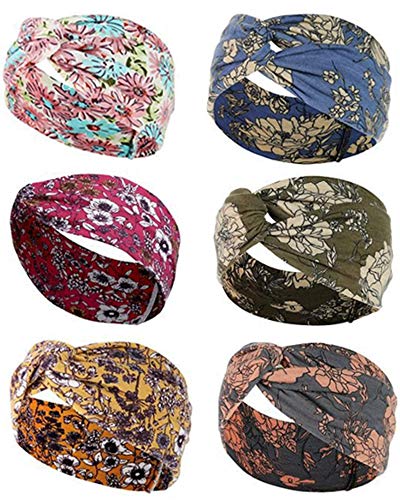 Hideya - 6 diademas bohemias para mujeres, trenzadas, elásticas, florales, turbantes, adornos para el pelo para hacer yoga