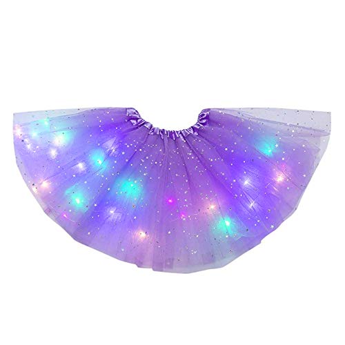 Hifot Falda Tutú para Niñas con Luz LED, Vestido Lentejuelas Tutu Ballet niña, Vestido Corto de Baile Colorido Princesa para Fiestas de Navidad