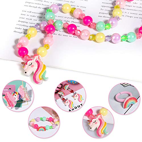 Hifot Unicornio Cuero Bolsos Bandolera Monedero para niñas, Gioielli Brillante Anillos Collares Pulseras Pelo Clip Pendientes Conjunto ,Juegos de rol Fiesta Accesorios Vestido Dress up Caja de Regalo