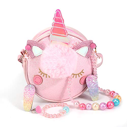 Hifot Unicornio Niña Bolso Monedero Joyas Accesorios Princesa Collar Pulsera Pendientes Anillos Pinzas de Cabello,Bandolera Favores del Partido del Traje Regalo para Vestir Juego de imaginación