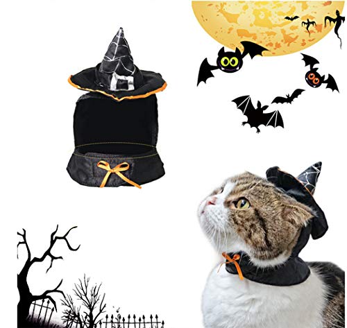 Hillento Linda Bruja de Capa con Capucha, Disfraz de Brujo de Halloween para Perros pequeños y Gatito Gato, Disfraz de Gato