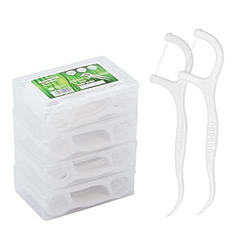 Hilo Dental 200 Piezas Hilos dentales con Mango y Mondadientes, Palillo de Hilo Dental Plástico, Floss Sticks para Cuidado Dental Interdentales Palillos de Dientes 4 Cajas Portatiles -50pcs/ Paquete