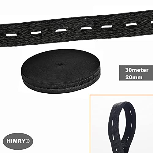 HIMRY Cinta de costura plana elástica de goma, Poliéster, Negro, 30m x 20mm Lochgummi (KX_TKB5091-Black)