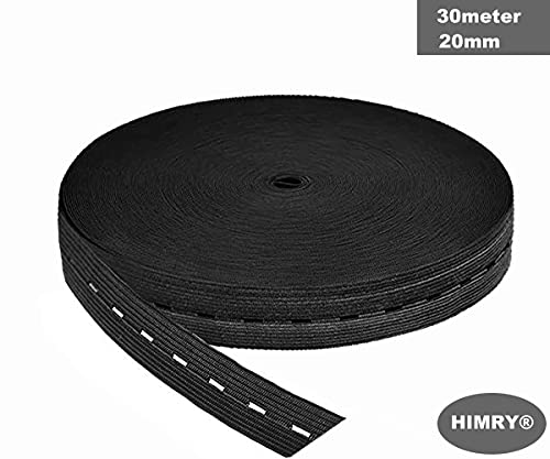 HIMRY Cinta de costura plana elástica de goma, Poliéster, Negro, 30m x 20mm Lochgummi (KX_TKB5091-Black)