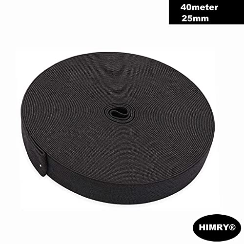 HIMRY Cinta de goma plana, Poliéster, Negro, 40m x 25mm (KX_TKB5006-Black)