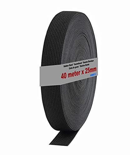 HIMRY Cinta de goma plana, Poliéster, Negro, 40m x 25mm (KX_TKB5006-Black)