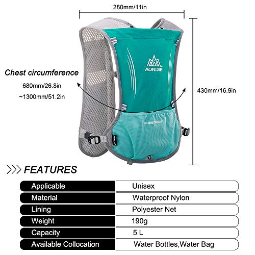 HINATAA 5L Multifunción Mochilas de Hidratación,Súper Ligero Chalecos de Hidratación Malla Transpirable, Correas Ajustables Hydration Mochila, para Hacer Senderismo, Escalar, Maratones (Verde)