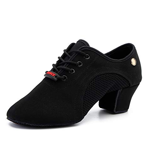 HIPPOSEUS Mujer Zapatos de práctica de Baile Latino con Cordones Hombres Zapatos de Baile Moderno de tacón bajo de Negros,37 EU