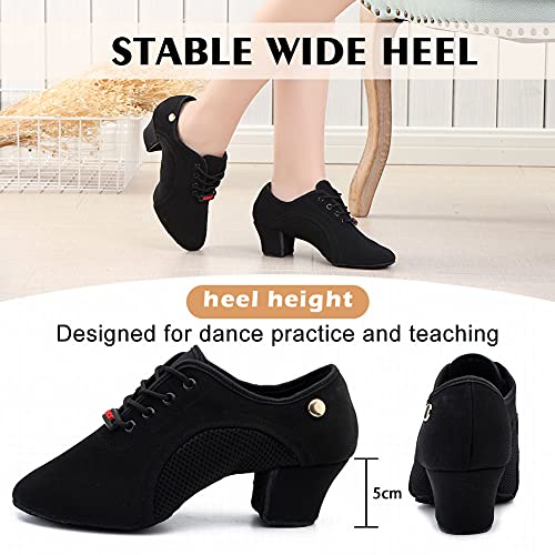 HIPPOSEUS Mujer Zapatos de práctica de Baile Latino con Cordones Hombres Zapatos de Baile Moderno de tacón bajo de Negros,37 EU