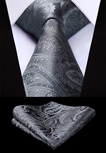 HISDERN Hombre Chaleco de boda floral Chaleco Corbata Panuelo de bolsillo Panuelo Jacquard Chaleco Set Gris