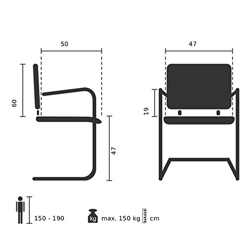 hjh OFFICE 600986 Silla de confidente VITORO V piel sintética Negro, Silla Cantiléver brazos, Respaldo ergonómico