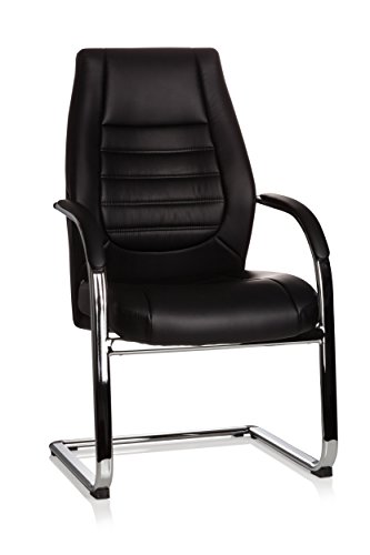 hjh OFFICE 600986 Silla de confidente VITORO V piel sintética Negro, Silla Cantiléver brazos, Respaldo ergonómico