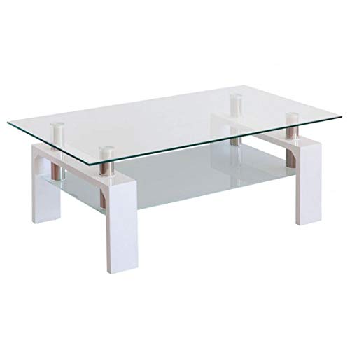 HOGAR24 - Mesa de Centro de Cristal con Patas de Madera, Color Blanco