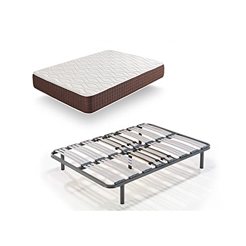 HOGAR24 XP25- Colchón viscoelástico + Somier Multiláminas con Patas, Medida 135x190 cm, Máxima Calidad En Descanso, Confort Y Firmeza Alta, Grosor 30 cm.