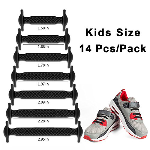 Homar sin corbata Cordones de zapatos para niños y adultos Impermeables cordones de zapatos de atletismo atlética de silicona elástico plano con multicolor de los zapatos del tablero Sneaker boots (Kid Size Black)