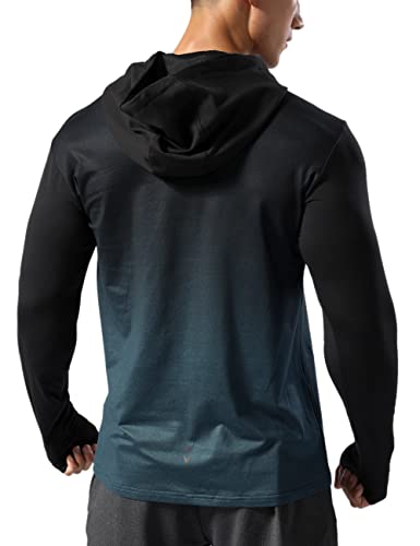 Hombre Forrado térmico Sudadera con Capucha atlética Pull-Over Manga Larga Ejercicio Fitness Running Invierno Otoño Azul Gradual L