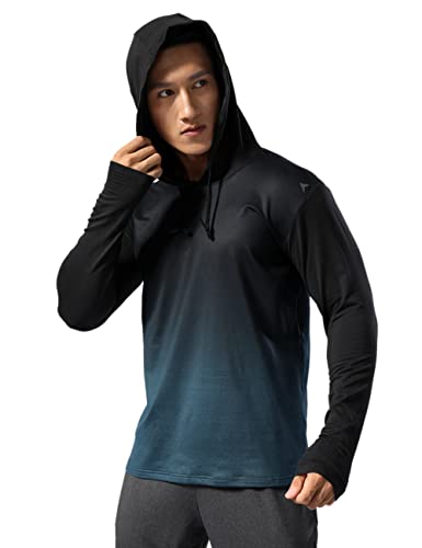 Hombre Forrado térmico Sudadera con Capucha atlética Pull-Over Manga Larga Ejercicio Fitness Running Invierno Otoño Azul Gradual L