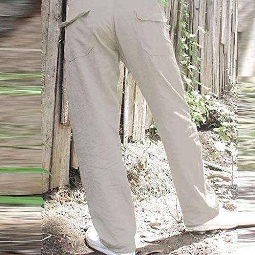 Hombre Pantalones de Lino Sueltos Pantalones Deportivos Elásticos Bolsillo Trabajo Corta Pantalones Pants Pantalón de Playa Casuales Transpirable Fitness Chandal riou