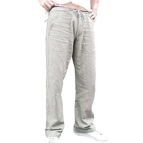 Hombre Pantalones de Lino Sueltos Pantalones Deportivos Elásticos Bolsillo Trabajo Corta Pantalones Pants Pantalón de Playa Casuales Transpirable Fitness Chandal riou