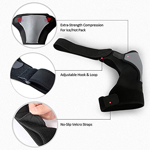 Hombrera Ajustable para Hombre y Mujer - Hombreras Deportivas Compatible con Paquete Frío/ Caliente - para el Manguito Rotador, Alivio del Dolor de Hombro, Desgarro de Labrum, Bursitis