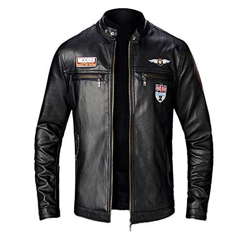 Hombres Chaqueta Moto Invierno Chaqueta Cuero Delgada Moda Manga Larga Gran tamaño Abrigo Casual Jacket con Cremallera Parka Pullover RIOU