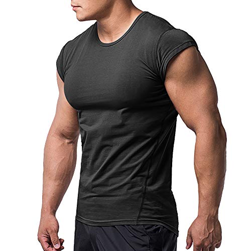 Hombres Corte Muscular Camiseta Manga Corta para Culturismo Gimnasio Rutina de Ejercicio Camisetas Algodón