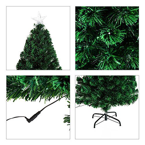 HOMCOM Árbol de Navidad 120cm Artificial Árbol de Pino Decoración Navideña con 16 LED de 3 Colores 130 Ramas Verde PVC