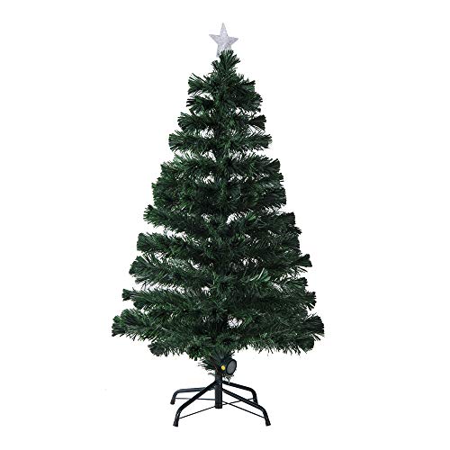 HOMCOM Árbol de Navidad 120cm Artificial Árbol de Pino Decoración Navideña con 16 LED de 3 Colores 130 Ramas Verde PVC