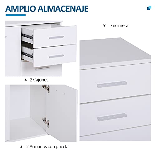 HOMCOM Armario Gabinete Consola Aparador Buffet Mueble Organizador de Almacenaje Multiusos de Comedor Salón con Puertas y Cajones 71x35x76cm