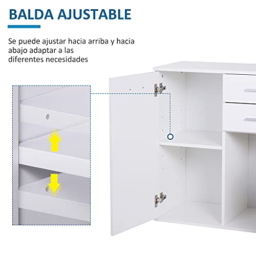 HOMCOM Armario Gabinete Consola Aparador Buffet Mueble Organizador de Almacenaje Multiusos de Comedor Salón con Puertas y Cajones 71x35x76cm