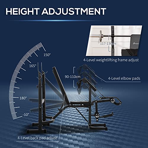 HOMCOM Banco de Musculación Multifuncional Banco de Pesas con Respaldo Inclinable y Soporte de Barras Altura Ajustable para Entrenamiento de Cuerpo Completo 187x140x117-136 cm Negro