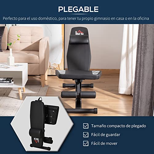 HOMCOM Banco de Pesas Plegable Banco Abdominales Ajustable con Respaldo Inclinable en 6 Posiciones y Reposacabezas para Entrenamiento de Cuerpo Completo Carga 120 kg Negro